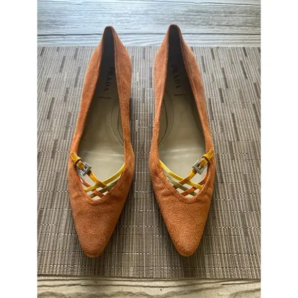 prada orange suede kitten heel - Picture 1 of 7